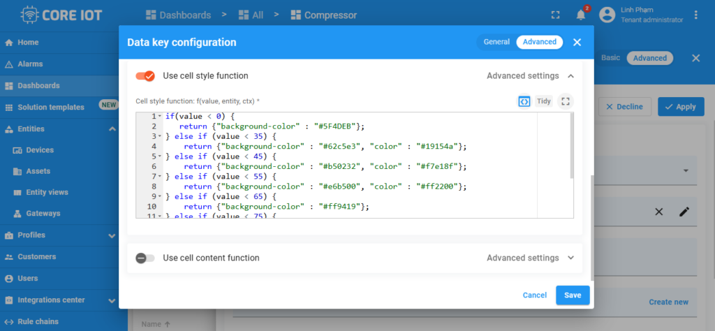 Advanced data key tại Core IoT plarfform
