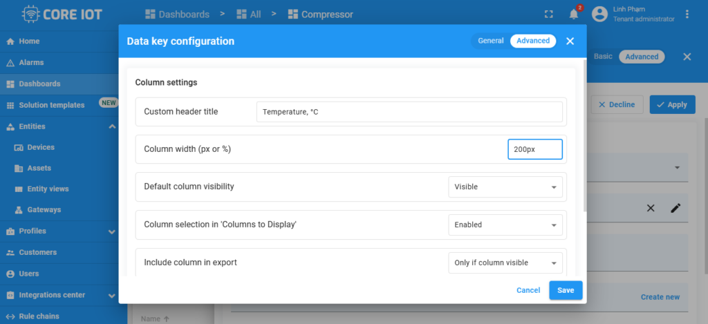 Advanced data key tại Core IoT plarfform